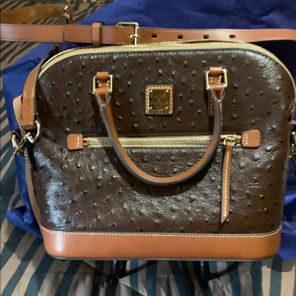 Brown Leather Satchel with Gold Accents
